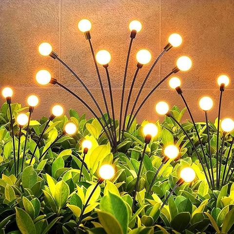 VKR Plastic Firefly Outdoor Solar Lights 8 Led With Flash Mode, Starburst Swaying Warm Garden Light | Waterproof | Path Lights For Pots, Balcony, Pathway (Pack Of 2)
