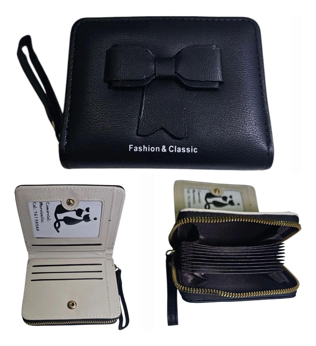 Fayruz Jewelry Butterfly Wallet for Women Stylish Stylish Credit Card Case Multifunction Card Holder with Key Ring Secure Zipper 11 Card Slots (Black)