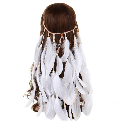 Feather Hairband, Indian Gypsy Headband with White and Brown Feather Tassel, Hemp Rope for Festival, Masquerades, Carnival, Hippie Costume, Prom Accessories for Women