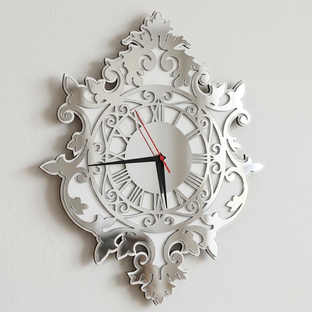 Decorative Wall Clock, Luxury Design with Shiny Silver Finish, Large Size for Home, Salon, Office, Easy to Install, Modern Wall Piece to Add a High-End Touch to Your Place