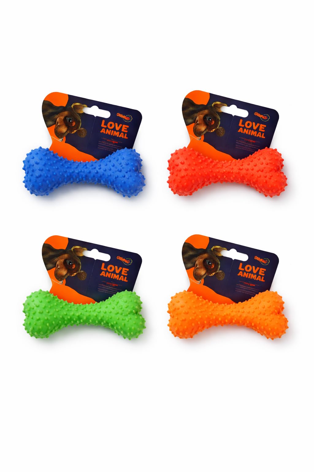Textured Rubber Bone Dog Chew Toy, Assorted Colours, for Interactive Play (Blue)