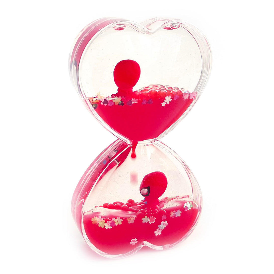 Water Hourglass Water Clock Timer Attractive Decor for Home and Office - Relaxing and Calming Toy, Liquid Motion Drop Timer - Best Gift Idea Gift Idea for Adults & Kids - 2 Opposite Hearts (Red)