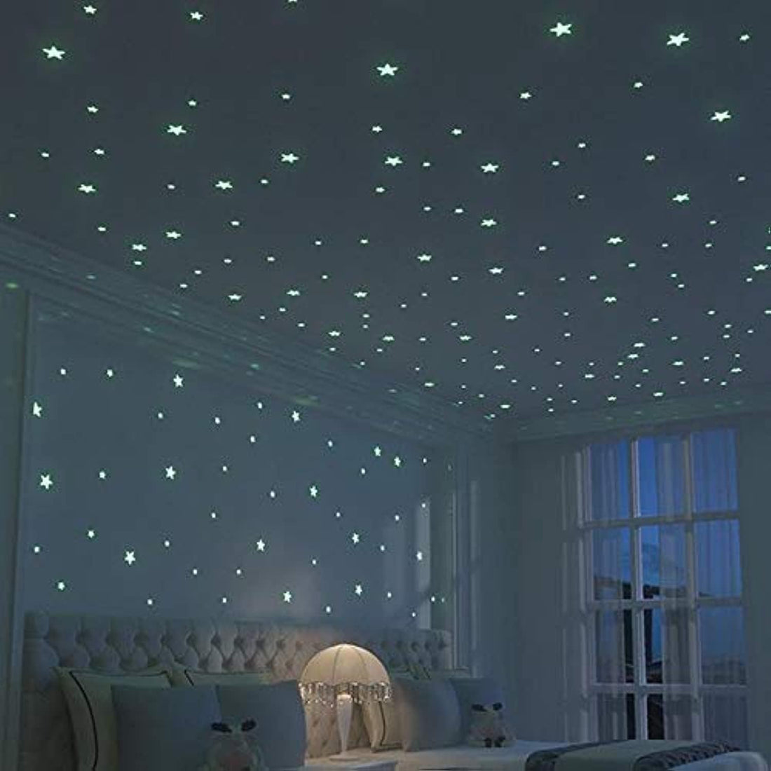 100pcs Plastic 3D Stars Glow in the Dark Fluorescent Luminous Wall Stickers Decal For Baby Kids Room, Blue