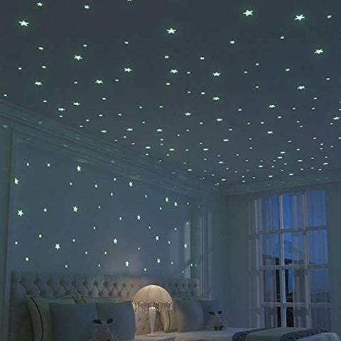 100pcs Plastic 3D Stars Glow in the Dark Fluorescent Luminous Wall Stickers Decal For Baby Kids Room, Blue