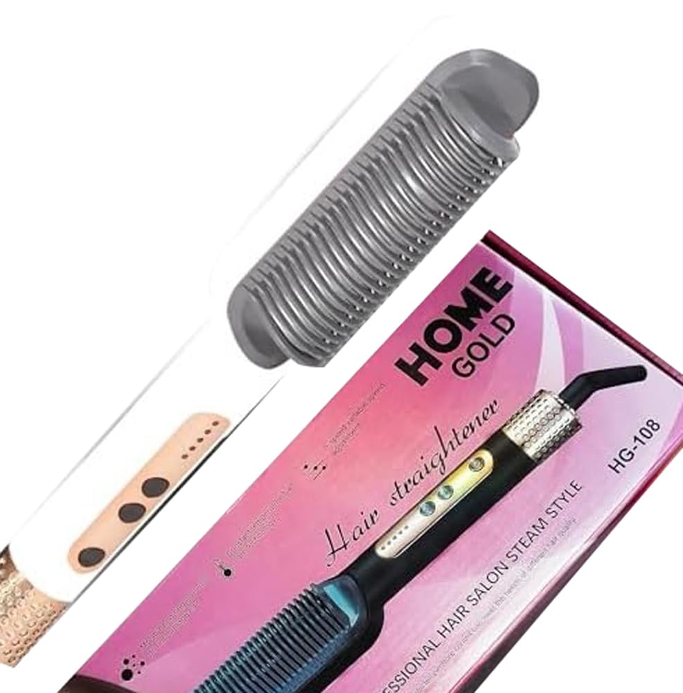 HOME GOLD Electric Hair Straightener - Ceramic Plate, Fast Heating, Hair Beauty Care - Professional Straightener Comb - Effortless Styling and Safety, 45w, HG-108 (White)