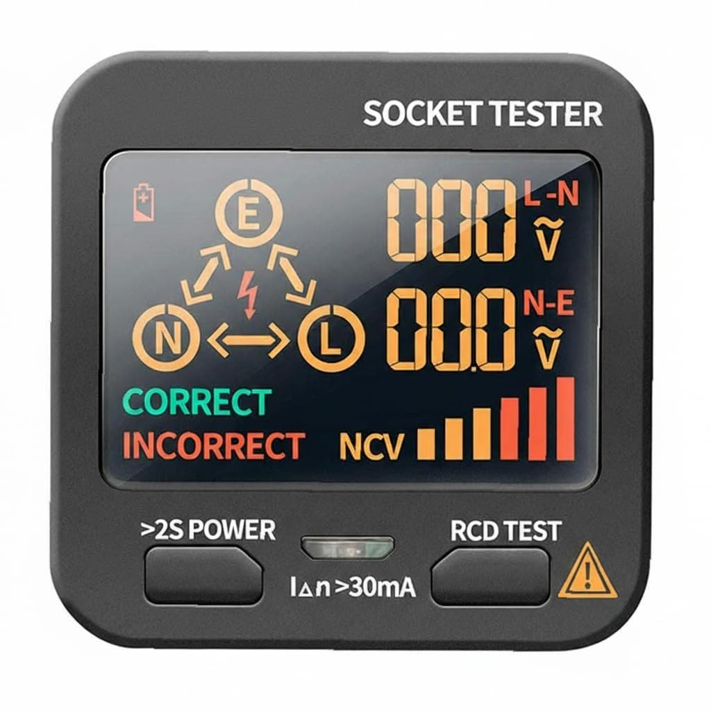 Outlet Tester, LCD with Voltage Display, RCD Socket Tester Circuit Analyzer, Standard 0.1-250V Outlets 8 Visual Indications, Polarity Detector Leakage Tester Electricity Line Fault Checker
