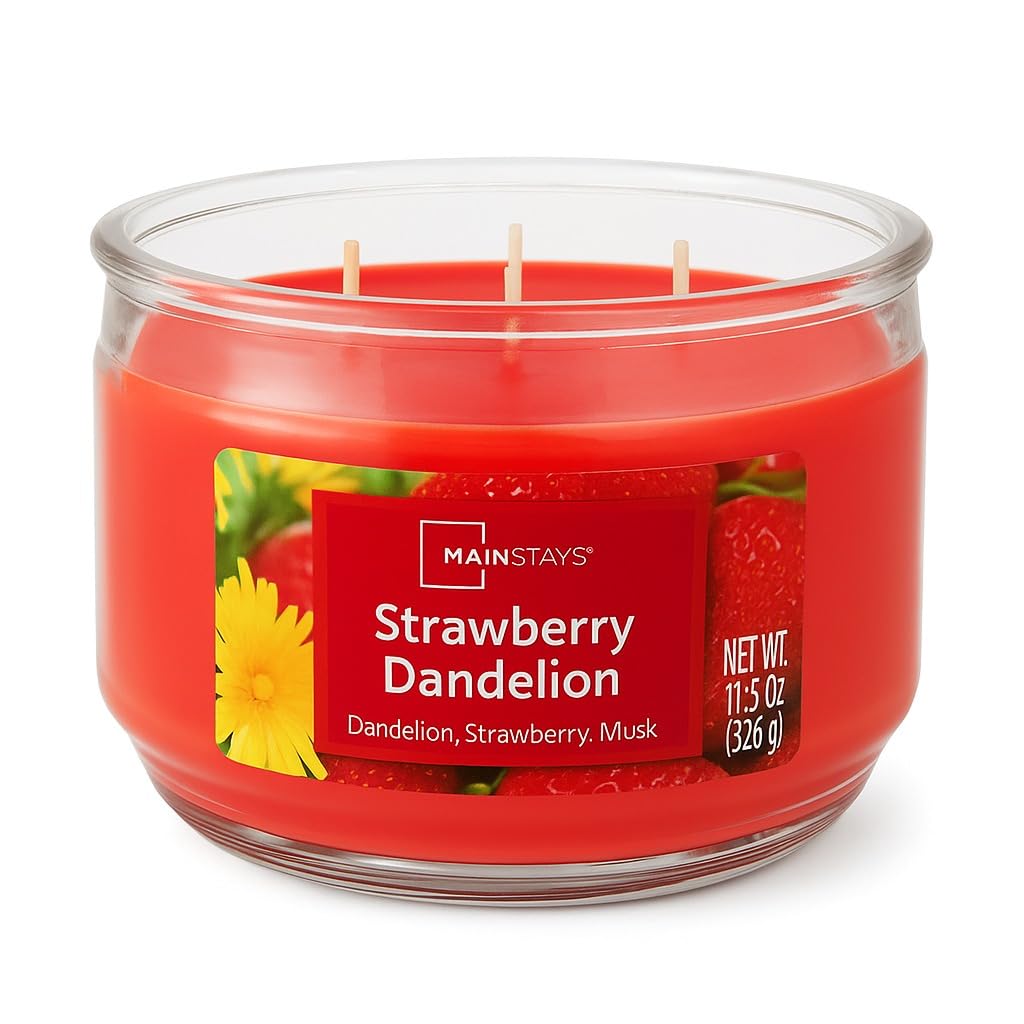 Kanawaty Scented 11.5 oz Candle Jar, STRAWBRY DANDELION, Up to 45 Hours of Burn Time, Three-Wick