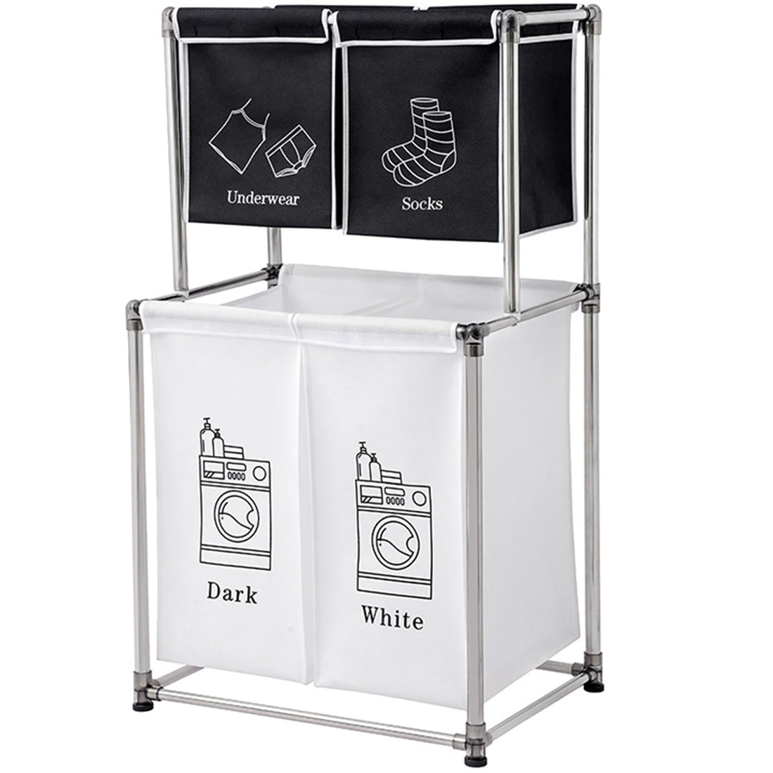 Ganggend Laundry Sorter 4 Sections with 2-Tier Design, Rolling Laundry Hamper with Lockable Wheels, Rolling Laundry Clothes Organization with 4 Removable Bags. Rolling Storage Cart for Laundry Room