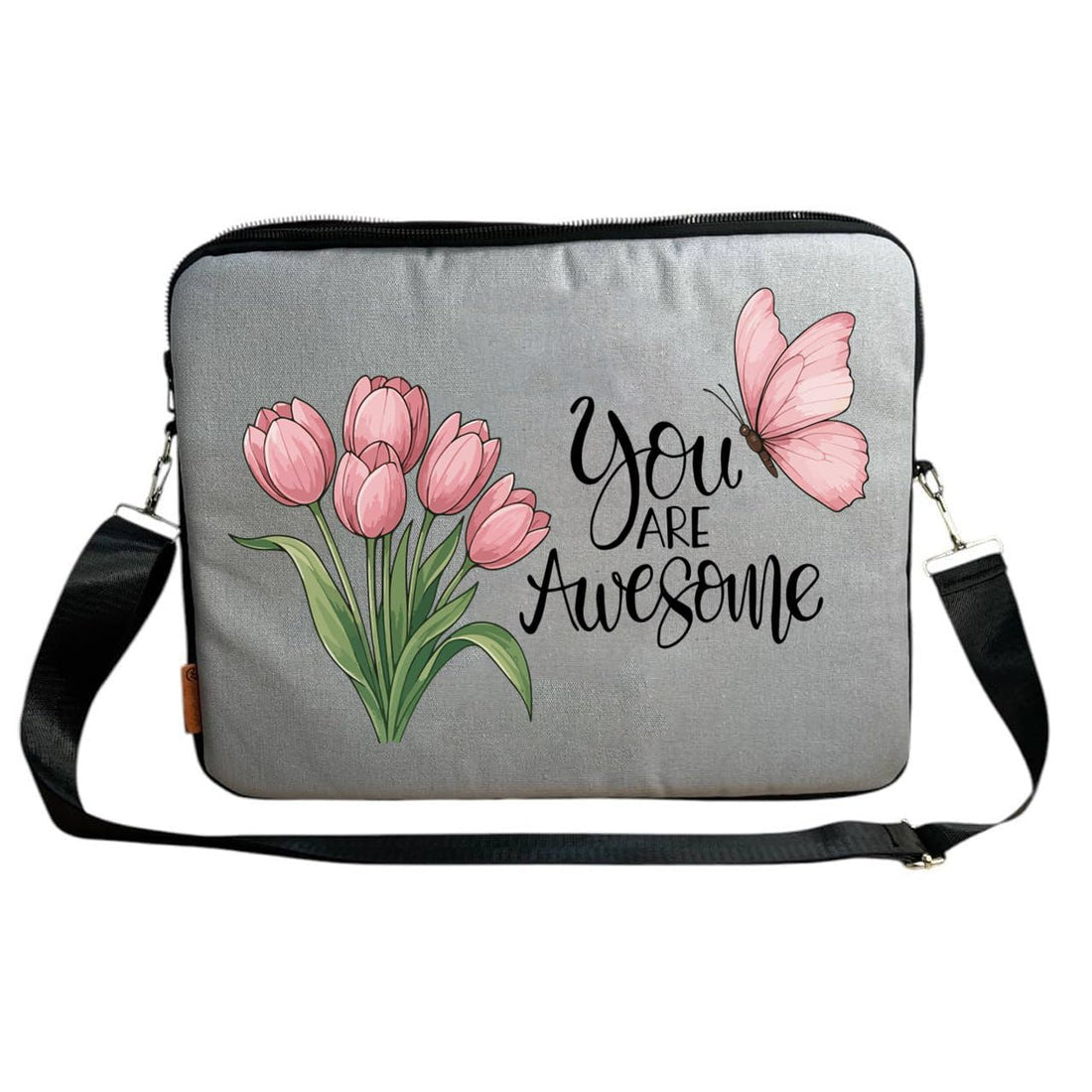 Laptop bag,13 inch laptop case-grey- One sided printing with motivational quotes- Gift for her, Formal bag, We print your gift