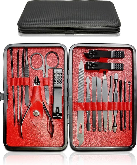 Manicure Set, Pedicure Set, Professional Pedicure Kit for Men & Women - Stainless Steel Precision Tools for Perfect Nails, Brows, and Ears (Black & Red)