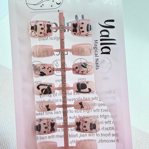 Cat Eye Press On Nails with Artistic Design | Salon Finish Magnetic Effect | Glossy False Nails, Short Length | 12 Designs and Colors (Pink & Cats)