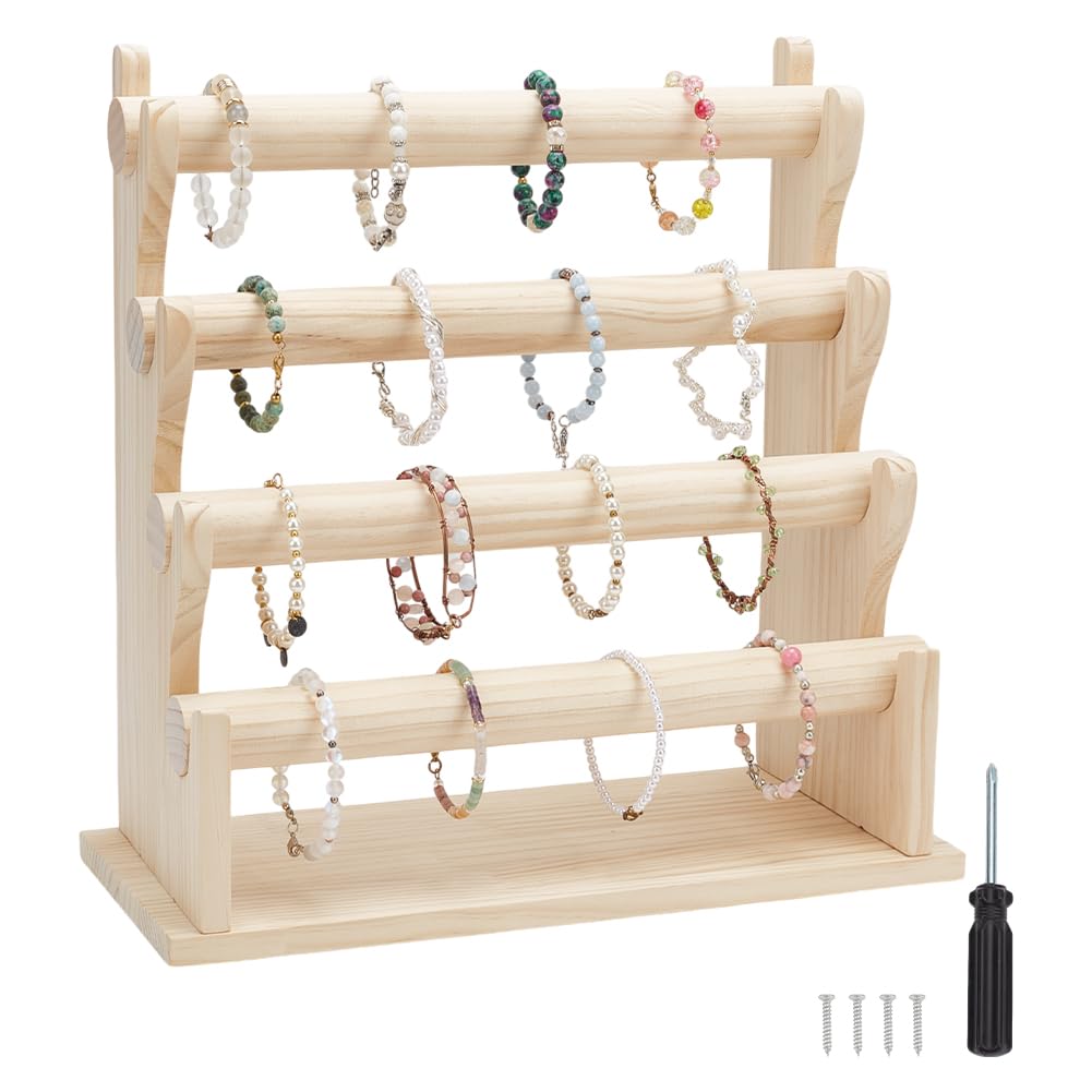 FINGERINSPIRE 4 Tier Wooden Bracelet Stand - Display & Store Bracelets, Watches, Necklaces - Antique White
