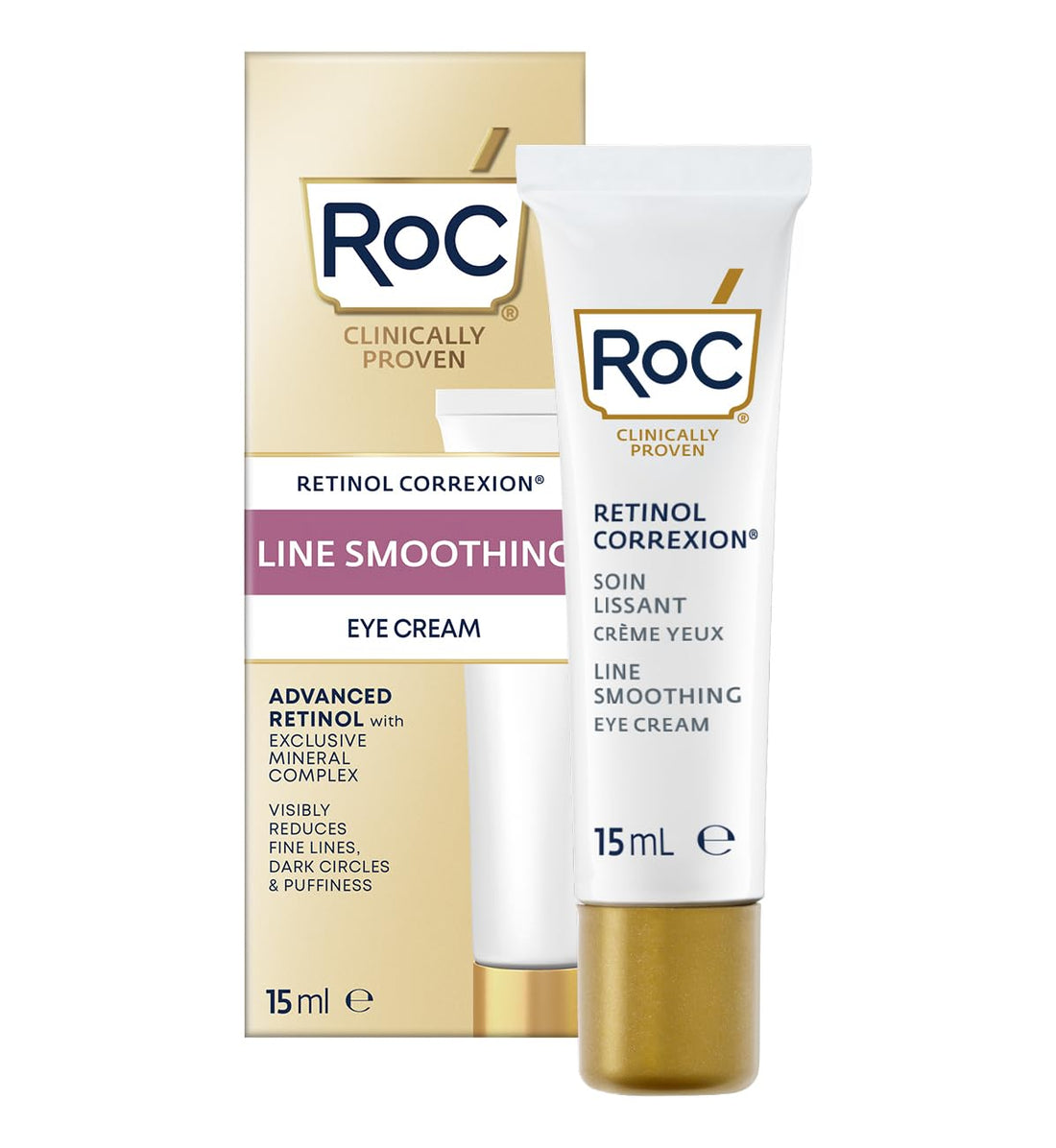 RoC - Retinol Correxion Smoothing Eye Cream - Reduces Puffiness and Dark Circles - Anti-Wrinkle and Age - 15 ml