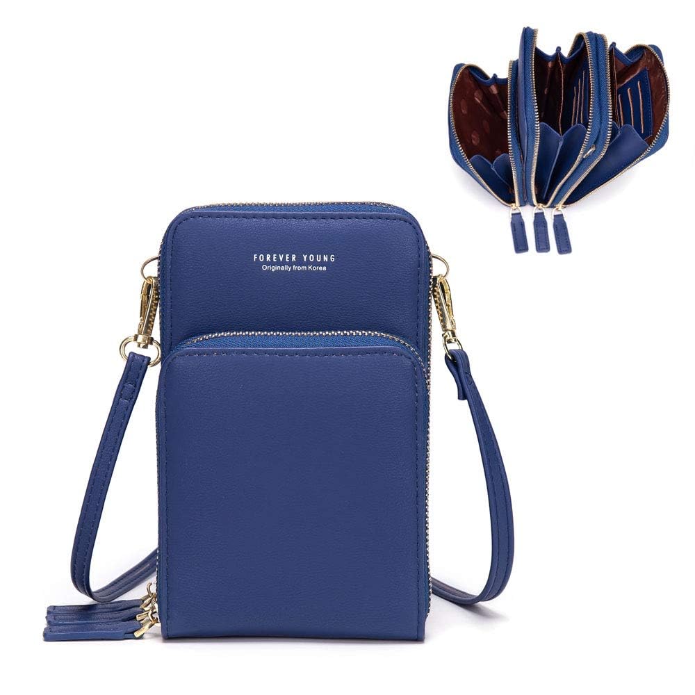 Tazweeq Crossbody Cell Phone Bag for Women, Mini Over Shoulder Bag, PU Leather Handbag, Versatile Wallet with Credit Card Slots, Lightweight Large Capacity Purse for Man Woman Adult, Dark Blue