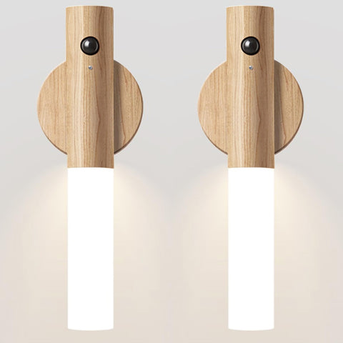 Motion Sensor Light Indoor Night Light Wall Sconce Wooden Rechargeable Portable Magnetic Battery Operated LED Night Light for Kids Bathroom Toliet Light Closet Bedroom,White Ash Wood Pack 2