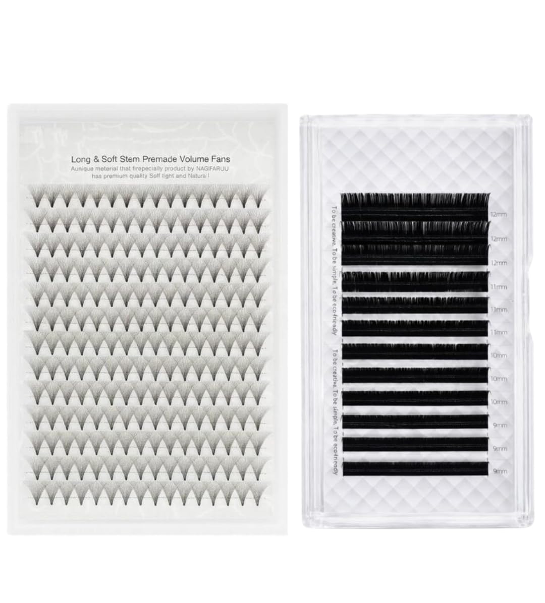 Eyelash Extension Set Premade Volume Fans 20D 10mm & Individual Lash Extensions 0.10D Classic Hair by Hair, Soft Lightweight Natural Look Lashes for Salon and Home Use