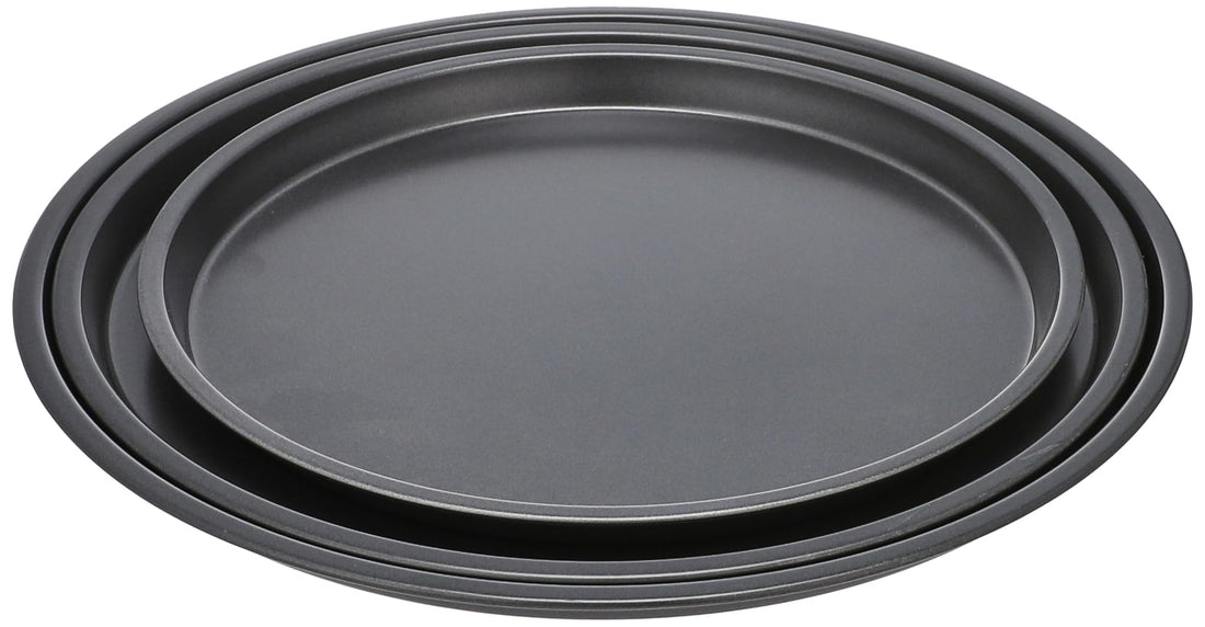 Metal pizza trays for kitchen set of 3 pieces - black