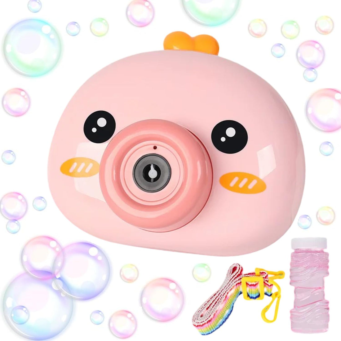 TOYS LAND Bubble Machine Toy Duck Automatic Camera Bubble Maker with Light & Music, Outdoor Toys Bubble Blower Play Summer Bubble Maker Machine Toys, Gift for Kids Boys Girls Ages 3+ (Pink Duck)