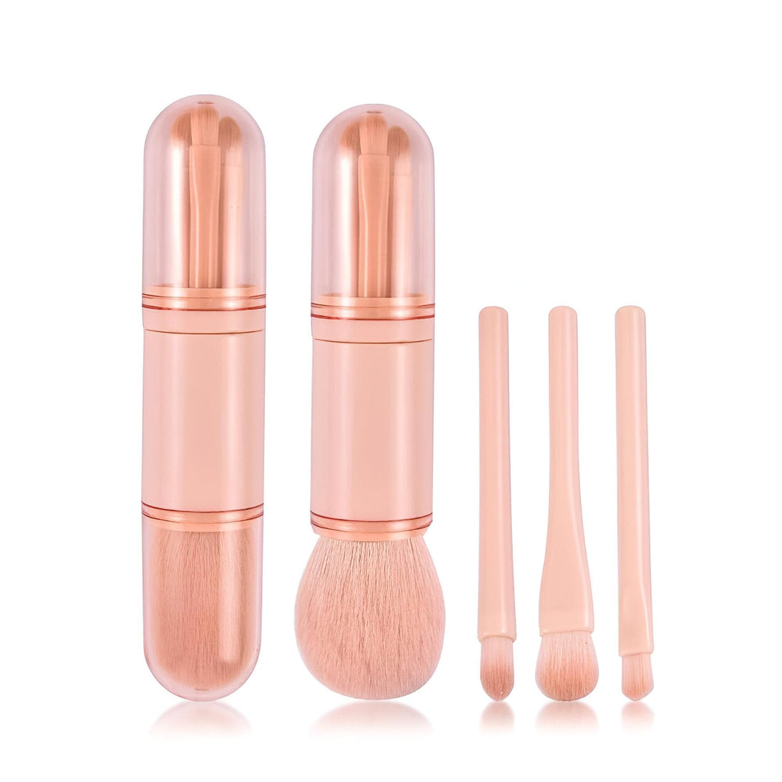 Travel Makeup Brush - Compact retractable set with integrated blush, powder, shadow, and highlighter brushes for flawless touch-ups anywhere.