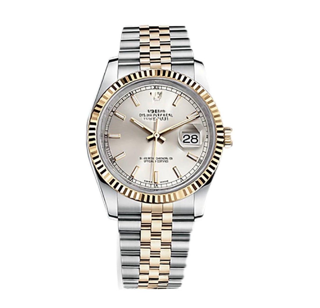 Women's Classic Dress Watch Stainless Steel Bracelet Round Case White Dial Calendar Watch (Silver-Gold)