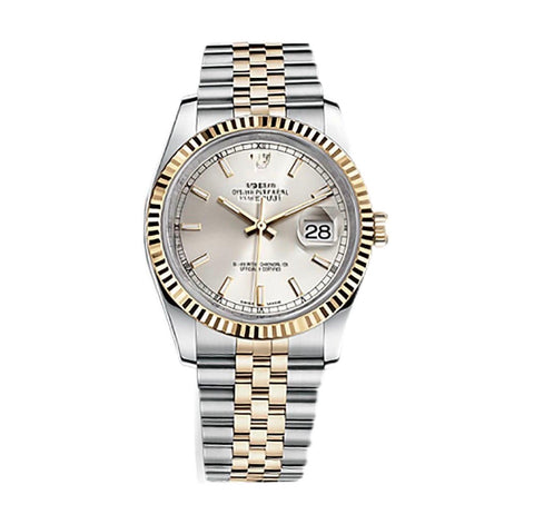 Women's Classic Dress Watch Stainless Steel Bracelet Round Case White Dial Calendar Watch (Silver-Gold)