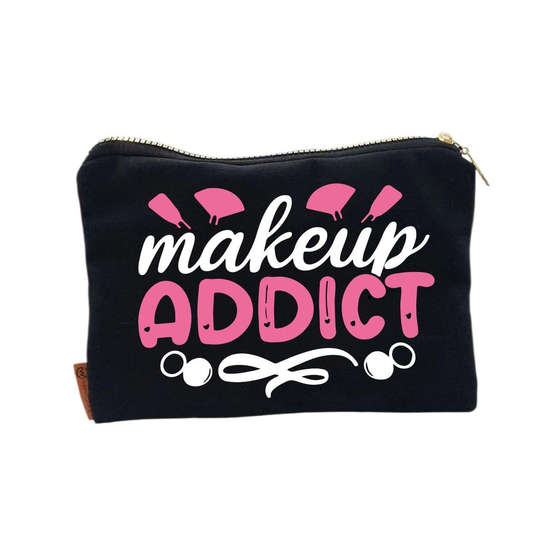 Makeup-Themed Canvas Pouch, Cosmetic Bag & Accessories Organizer, Thick Cotton Fabric, Padded Interior, Gold Zipper, Single-Sided High-Quality Digital Print, 23 x 17 cm (make -up -addict)