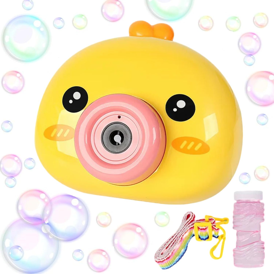 TOYS LAND Bubble Machine Toy Duck Automatic Camera Bubble Maker with Light & Music, Outdoor Toys Bubble Blower Play Summer Bubble Maker Machine Toys, Gift for Kids Boys Girls Ages 3+ (Yellow Duck)