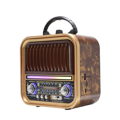 RX-720D Retro Radio with Bluetooth, USB/TF Player, Disco Lighting, TWS Stereo Sound, 4 Band FM/AM/SW, Rechargeable Battery, 5W Speaker, Type-C Charging