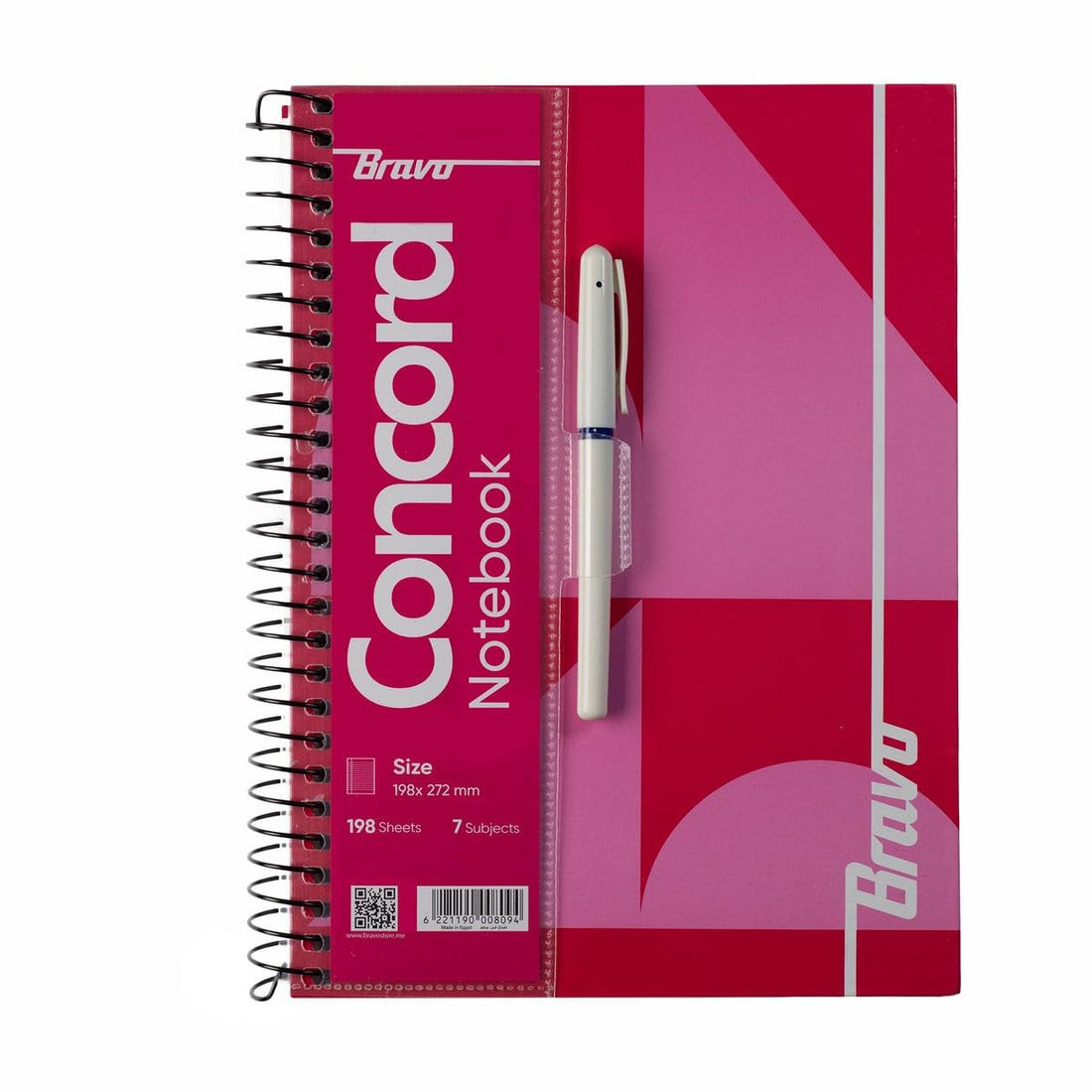 Bravo New Concord Notebook with Pen, Large, 198 Sheets, Pink