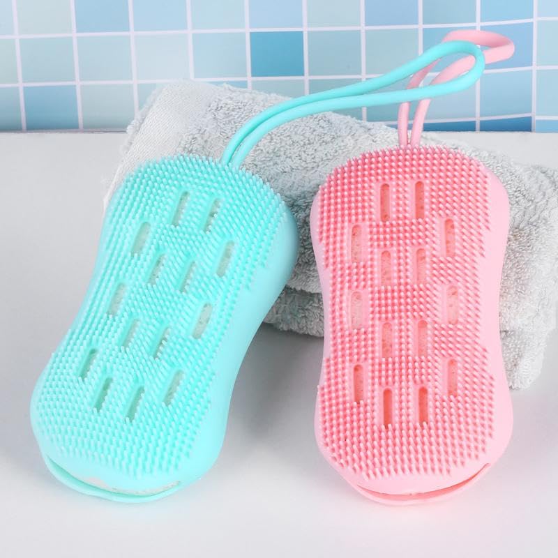 Deep Cleansing Double Faced Bath Loofah - Extra Gentle Silicone Body Brush Double Layered Design with Natural Pulp for a Refreshing Bathing Experience