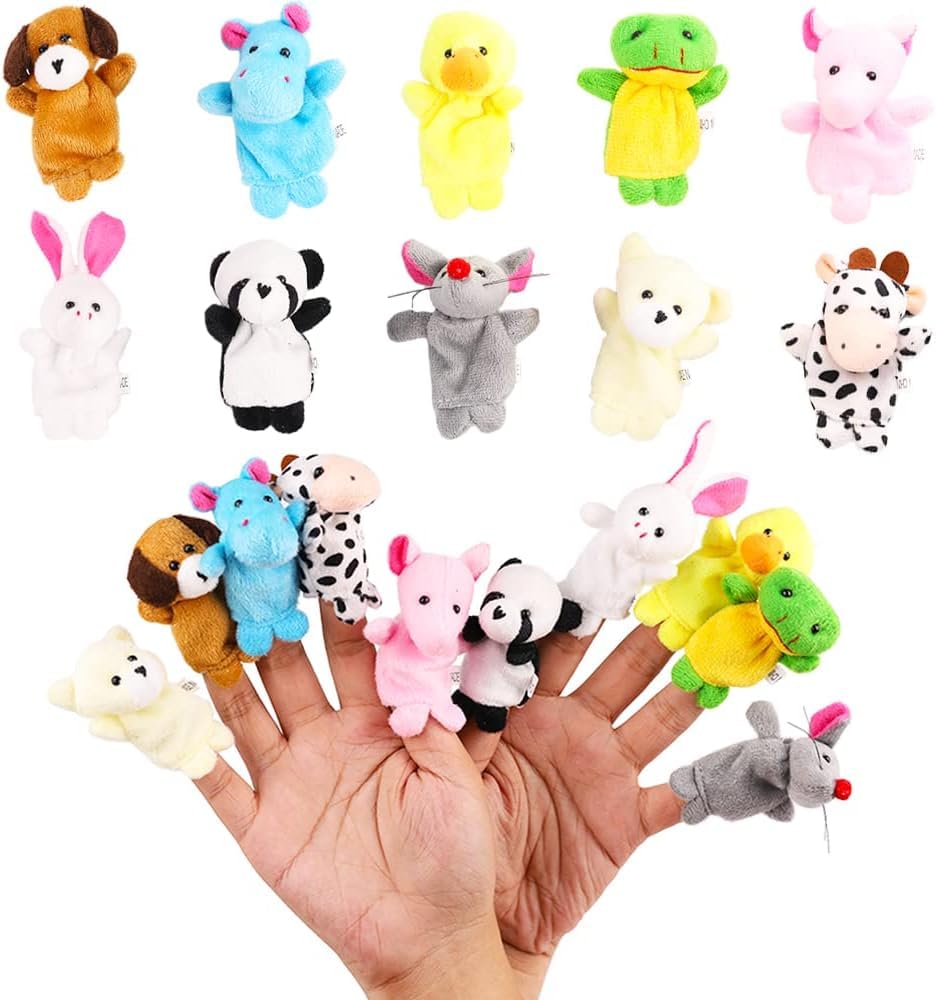 KIDSZONE 10Pcs Finger Puppets Set - Soft Plush Animals Finger Puppet Toys for Kids, Mini Plush Figures Toy Assortment for Boys & Girls, Party Favors for Shows, Playtime, Schools