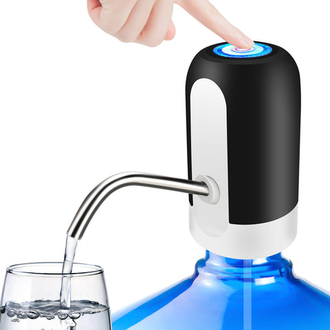 Kufung portable water bottle pump, 5 gallon universal bottle electric water dispenser with switch and usb charging, for camping, kitchen, workshop, garage (black)