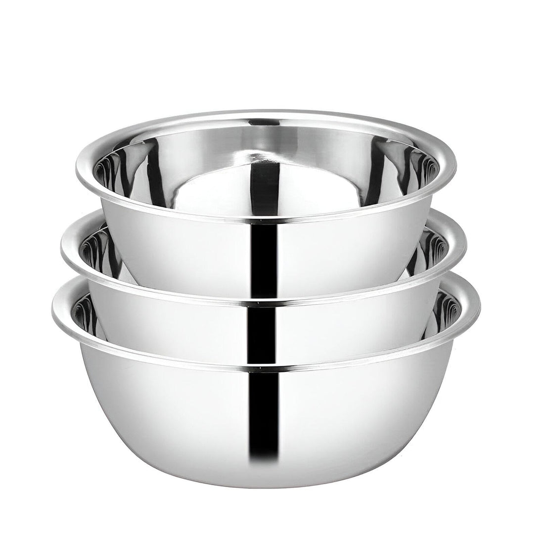 Mixing Bowls - 3-Piece Stainless Steel Set for Soup, Salad, and Food Storage, Durable Deep Containers in Silver, Includes 32cm, 30cm, and 28cm Sizes