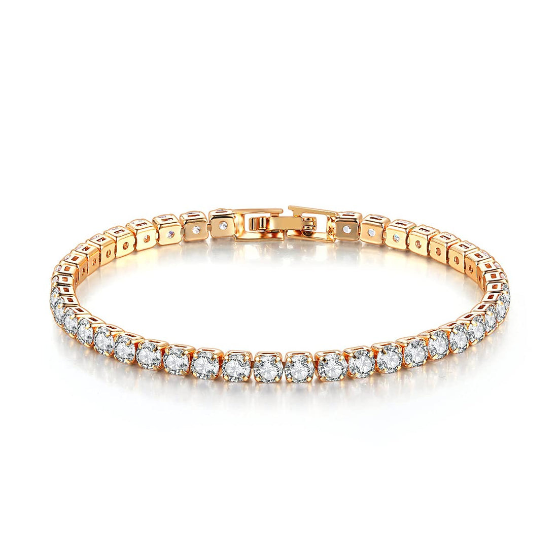 14K Gold Plated Cubic Zirconia Classic Tennis Bracelet | Rose Gold Bracelets for Women Teen Girls 7.5 Inch