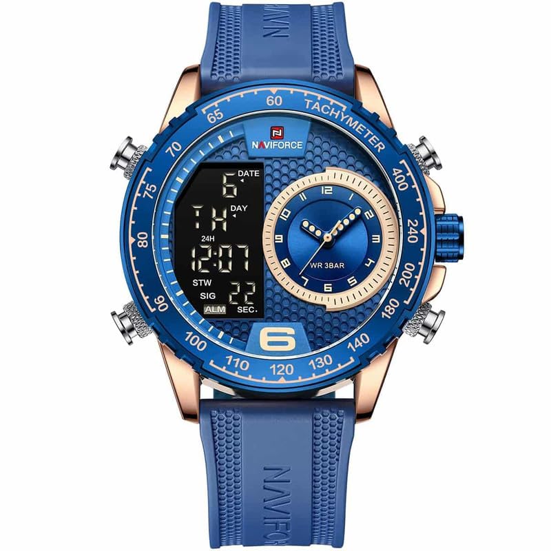 Naviforce 9199T – Elegant Men's Watch with Rose Gold/Blue/Blue and Two-Tone Stainless Steel Strap