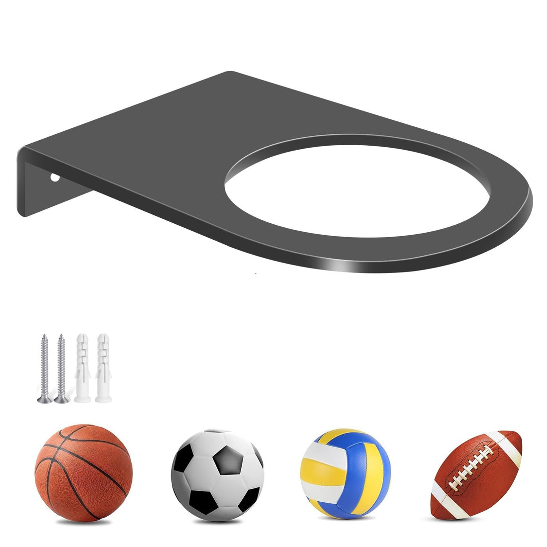 Black Ball Holder Wall Mount - Single Acrylic Basketball Display, Matte Finish & 3-Min Installation