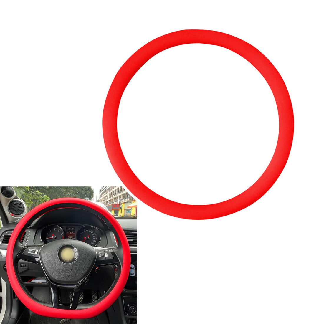 1 PC Car D Shape Steering Wheel Cover, Non-Slip Silicone Steering Wheel Protector Cover, All Seasons, Suitable for D Shape Flat Bottom Steering Wheel, Suitable for Most Car Models (Red)