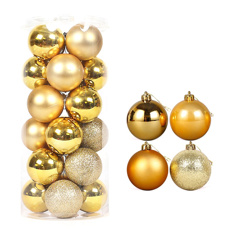 40mm Colorful Christmas Tree Ball Bauble Hanging Xmas Plastic Baubles Ornaments 24Pack (Gold)