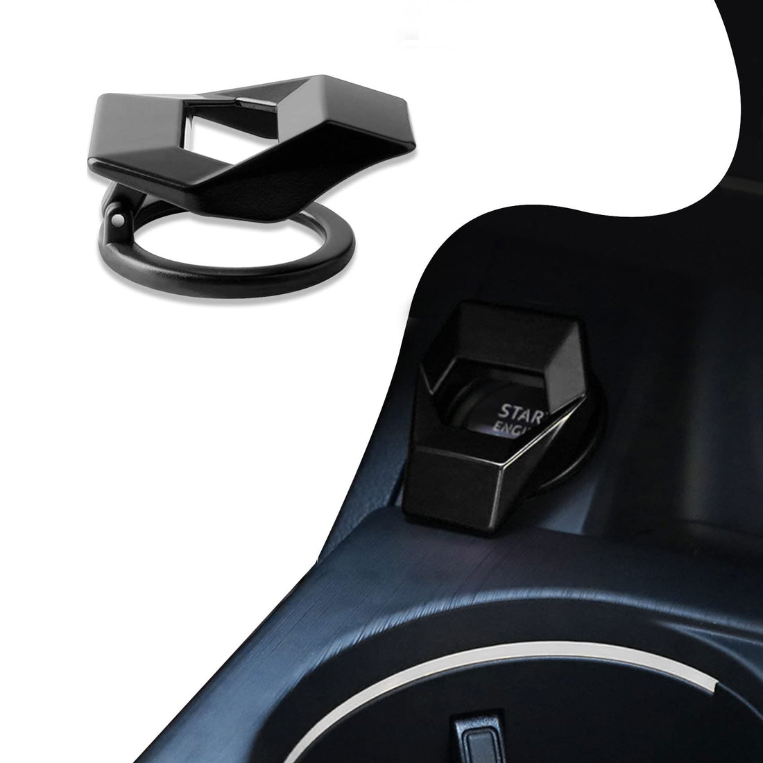 Universal Engine Start/Stop Button Cover, Car Power Control Zinc Alloy Trim, Push to Start Button Cover Key Protective Cover, One Button Start Button Cover Fit for Most Car (Black)