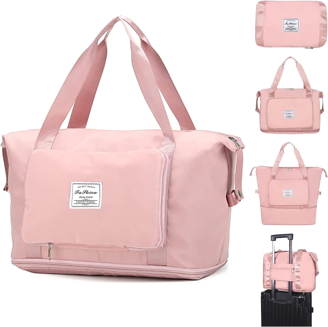 Plan A Large Capacity Foldable Travel Bag, Foldable Travel Bag with Dry and Wet Separator, Upgraded Waterproof Carry Bag (Pink)