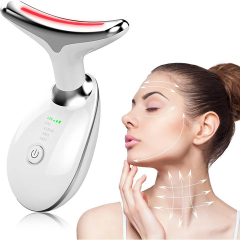 Facial Massager - Neck Anti-Wrinkle Massager, Beauty Massager, 3 Modes Heat LED Light Deep Cleansing Facial Care USB Rechargeable Anti-Aging, Deep Skin Cleansing (White)