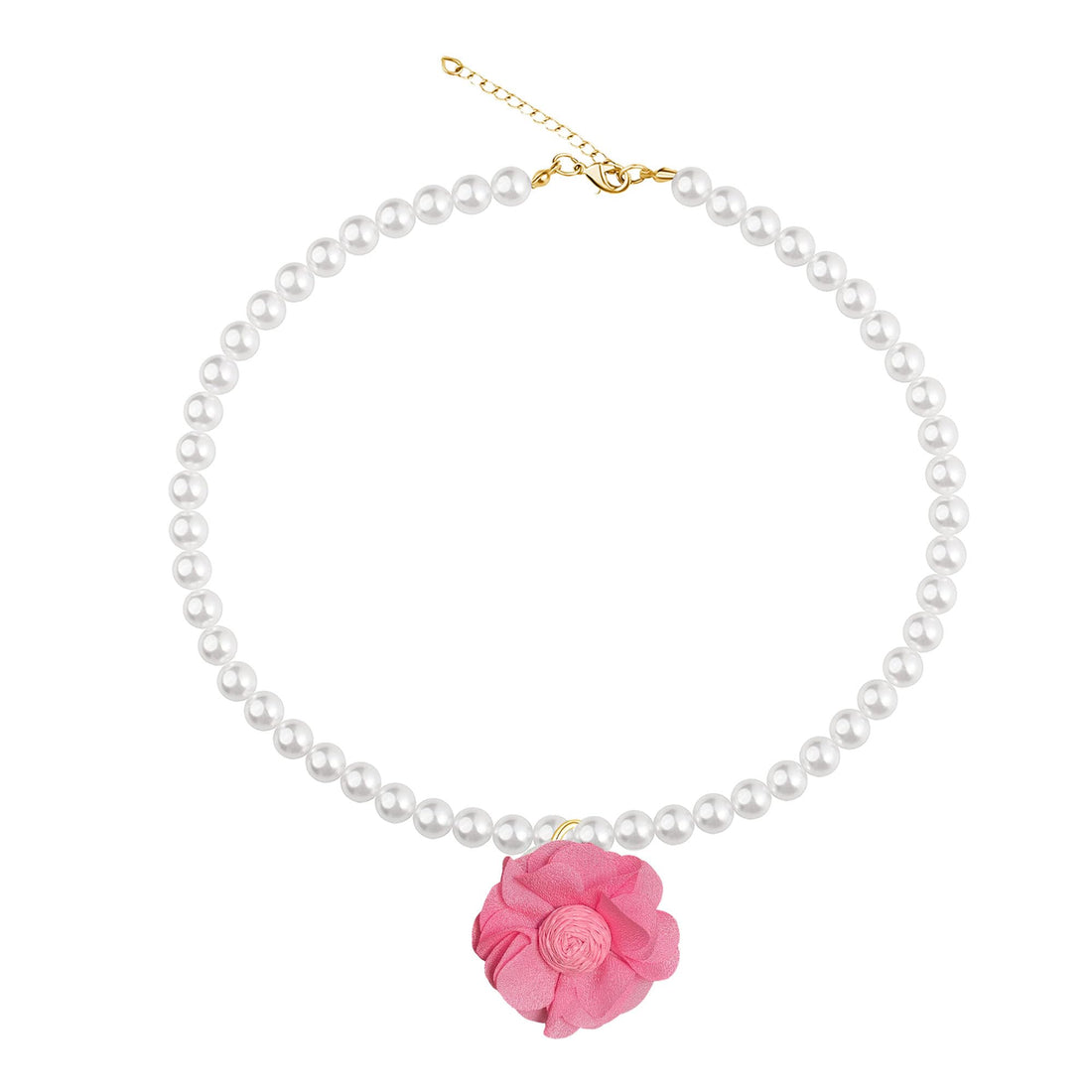 Fabric Flower Pearl Necklace Big Flower Choker White Pearl Floral Necklaces for Women Wedding Bridal Party Aesthetic Jewelry