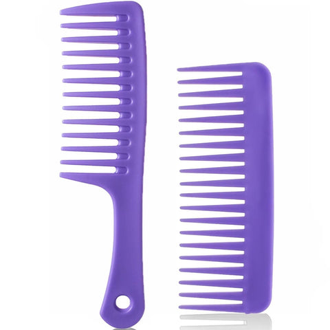 2 PCS Wide Tooth Comb Set for Women Men - Wide Tooth Comb for Curly Hair,Large Hair Detangling Combs for Wet Dry Thick Wavy Hair No Handle Comb Styling Shampoo Comb Professional Hair Care (Purple)
