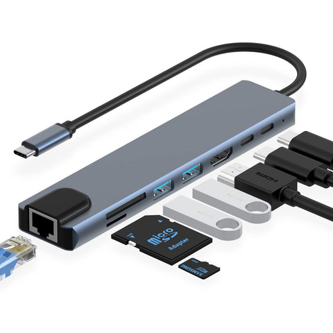 Azhizco USB C Hub Docking Station, 8 in 1 USB C Dongle with 4K@60Hz HDMI, RJ45 Ethernet, 100W PD, SD/TF Card Reader, 2USB Ports, USB Type C Hub for MacBook Pro Air M1 Dell XPS Nintendo Switch