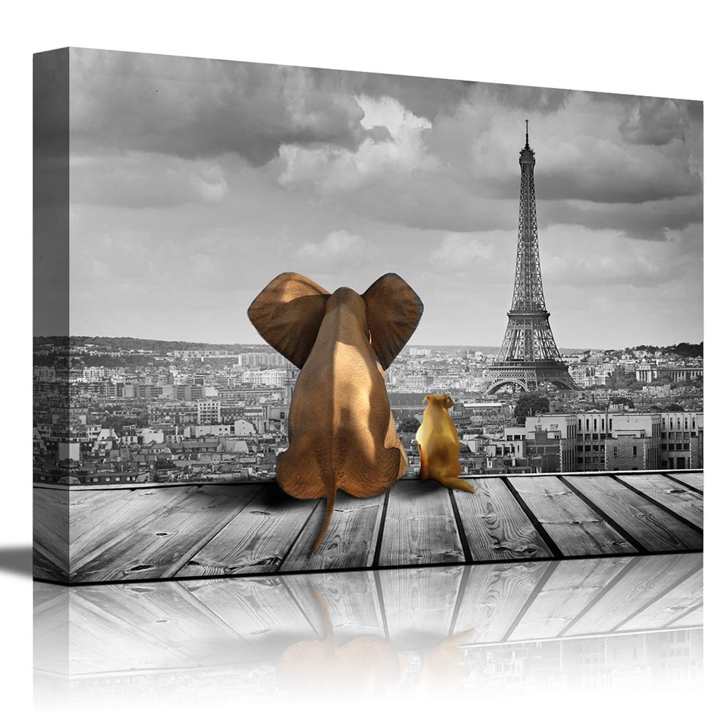 Canvas wall art Black and White Paris Art Elephant Look Eiffel Tower Canvas Print for Living Room Wall Decor Framed Coffee Canvas Wall Art Rustic for Office Home Decor