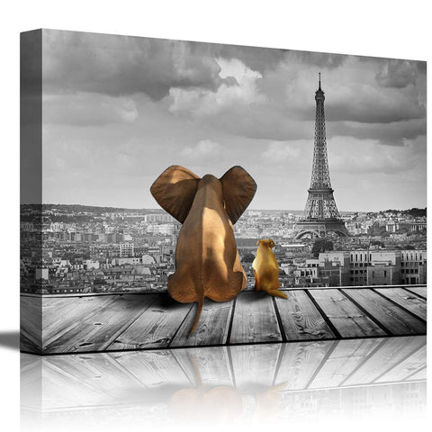 Canvas wall art Black and White Paris Art Elephant Look Eiffel Tower Canvas Print for Living Room Wall Decor Framed Coffee Canvas Wall Art Rustic for Office Home Decor