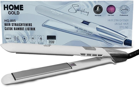 Home Gold Hair Straightener Salon Quality Styling 980°C Perfect for Curly and Straight Hair 30s Fast Heating 360 35W Swivel Cord Model HG-805 Ceramic