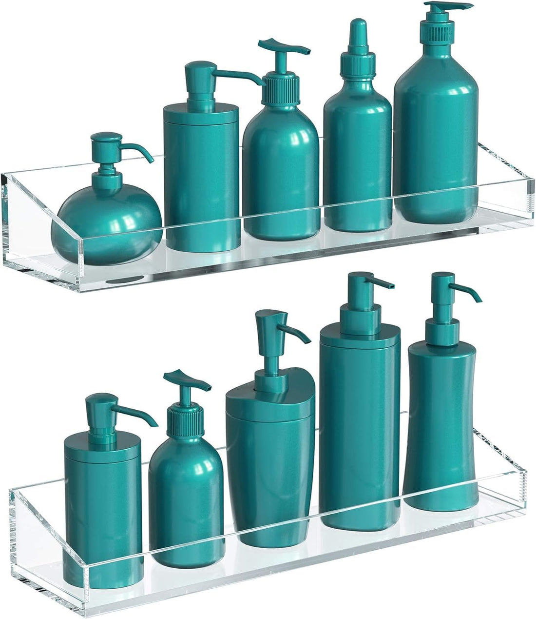 BEST MEDIA Acrylic Bathroom Shelf Set, 2-Piece Wall Mounted Thick Clear Storage and Display Shelves, No Drilling Required, Perfect for Organizing Toiletries, Cosmetics and Bathroom Essentials, Clear