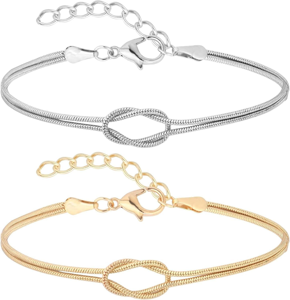 Julia Store 18K Gold Plated Stainless Steel Matching Couple Bracelets for Men Women Love Knot Bracelet Dainty Snake Chain Forever Infinity Bracelet Adjustable Friendship Bracelet Jewelry Gifts
