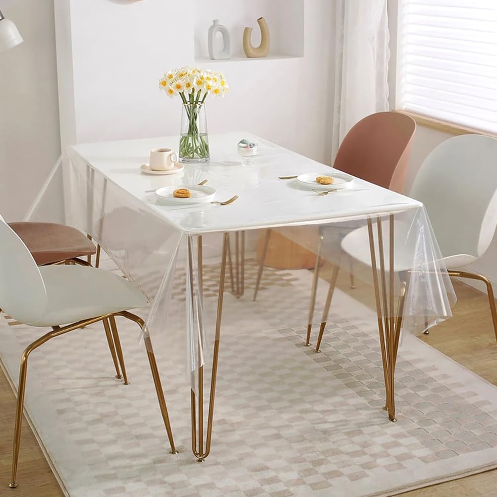 CEWROM Cristal Transparent Rectangular Tablecloth, Washable, Table Protector, PVC Protective Film, Waterproof, Easy Care, Suitable for Indoor and Outdoor Use, 140 x 240 cm